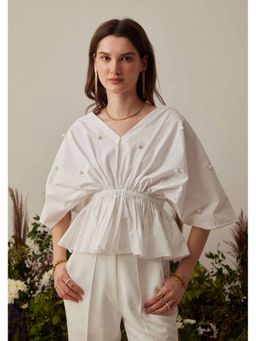 AMOSHI - White Embellished/Sequined Perla Kaftan Style Top