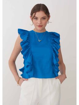 AMOSHI - Blue Solid/Plain Poppy Sleeveless Top