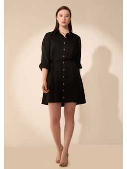 AMOSHI - Black Solid/Plain Pops Button Down Shirt Dress with Belt (Set of 2)