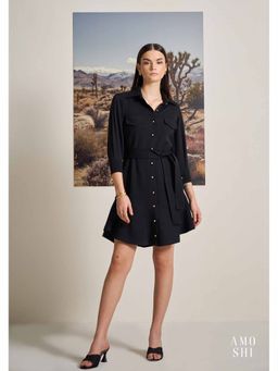 AMOSHI - Black Solid/Plain Sadie Dress with Belt (Set of 2)