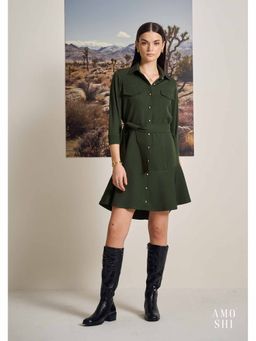 AMOSHI - Olive Solid/Plain Sadie Dress with Belt (Set of 2)