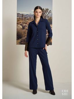 AMOSHI - Navy Blue Textured Sherry Fur Co-Ord (Set of 2)