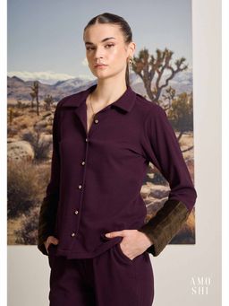 AMOSHI - Wine Textured Sherry Fur Cuff Shirt