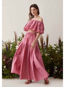 AMOSHI - Mauve Solid/Plain Stella Crop Top with Skirt (Set of 2)