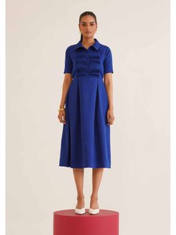 AMOSHI - Blue Self Design Wave Pintuck Midi Dress