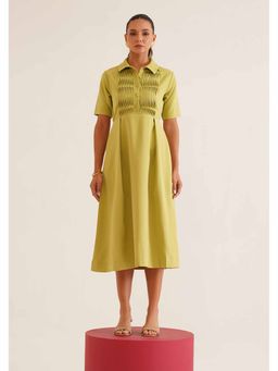 AMOSHI - Green Self Design Wave Pintuck Midi Dress