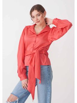 AMOSHI - Red Solid/Plain Zelda Attached Belt Shirt