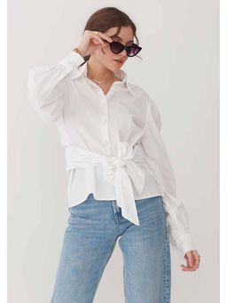 AMOSHI - White Solid/Plain Zelda Attached Belt Shirt