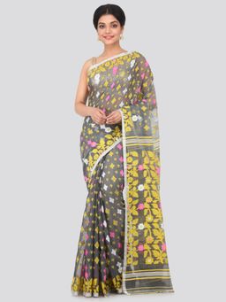 PinkLoom - Women's Soft Cotton Jamdani Saree Without Blouse Piece,Grey