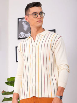 The Indian Garage Co - Men Relaxed Fit Cream Striped Full Sleeves Spread Collar Shirt