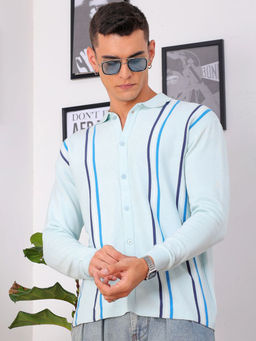 The Indian Garage Co - Men Relaxed Fit Blue Striped Full Sleeves Spread Collar Shirt