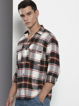 The Indian Garage Co - Men Regular Fit Black Checked Full Sleeves Cutaway Collar Overshirt