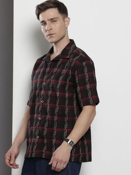 The Indian Garage Co - Men Relaxed Fit Black Checks Half Sleeves Cuban Collar Shirt