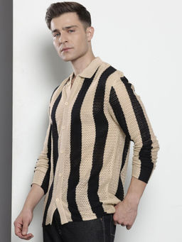 The Indian Garage Co - Men Relaxed Fit Beige Striped Full Sleeves Regular Collar Casual Shirt