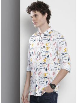 The Indian Garage Co - Men Regular Fit White Printed Full Sleeves Spread Collar Casual Shirt