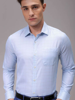 The Indian Garage Co - Men Slim Fit Checkered Full Sleeves Blue Formal Shirt