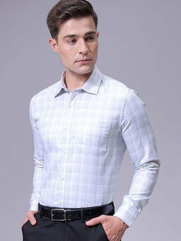 The Indian Garage Co - Men Slim Fit Blue Checkered Full Sleeves Cutaway Collar Formal Shirt