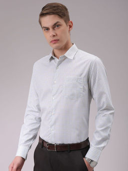 The Indian Garage Co - Men Slim Fit White Checkered Full Sleeves Cutaway Collar Formal Shirt