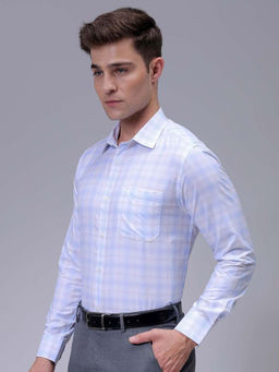 The Indian Garage Co - Men Slim Fit White Check Full Sleeves Cutaway Collar Formal Shirt