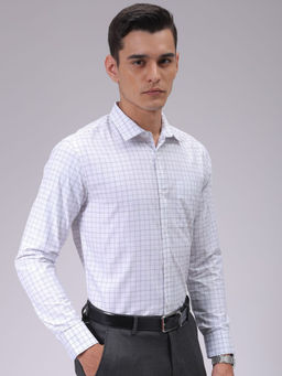 The Indian Garage Co - Men Slim Fit White Checks Full Sleeves Cutaway Collar Formal Shirt