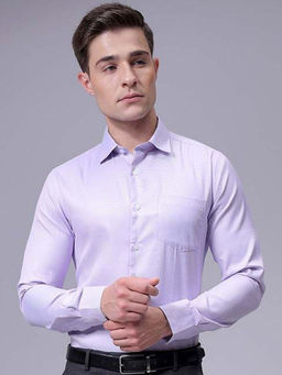 The Indian Garage Co - Men Slim Fit Lavender Solid Full Sleeves Cutaway Collar Formal Shirt