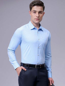 The Indian Garage Co - Men Slim Fit Blue Ditsy Printed Full Sleeves Cutaway Collar Formal Shirt