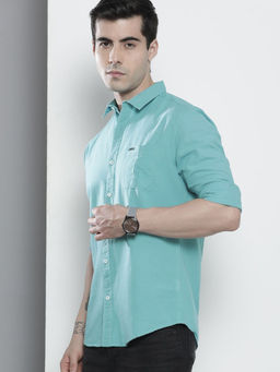 The Indian Garage Co - Men Regular Fit Blue Solid Full Sleeves Cutaway Collar Casual Shirt