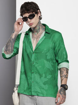 The Indian Garage Co - Men Relaxed Fit Green Floral Printed Full Sleeves Cutaway Collar Shirt