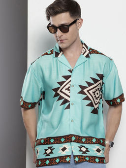 The Indian Garage Co - Men Relaxed Fit Blue Full Sleeves Cutaway Collar Shirt
