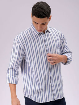 The Indian Garage Co - Men Slim Fit White Stripes Full Sleeves Cutaway Collar Casual Shirt