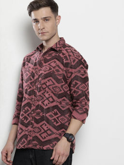 The Indian Garage Co - Men Relaxed Fit Pink Textured Full Sleeves Cutaway Collar Shirt