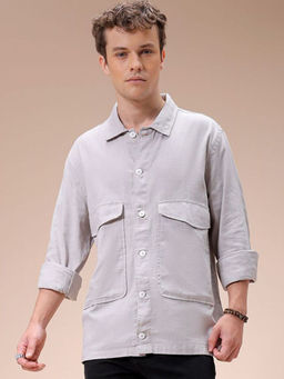 The Indian Garage Co - Men Regular Fit Grey Solid Full Sleeves Cutaway Collar Shirt