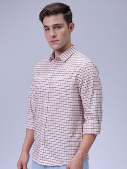 The Indian Garage Co - Men Slim Fit Pink Checkered Full Sleeves Cutaway Collar Casual Shirt
