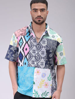 The Indian Garage Co - Men Boxy Fit Multi-Color Printed Half Sleeves Cutaway Collar Shirt