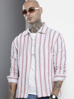 The Indian Garage Co - Men Relaxed Fit Maroon Striped Full Sleeves Cutaway Collar Shirt