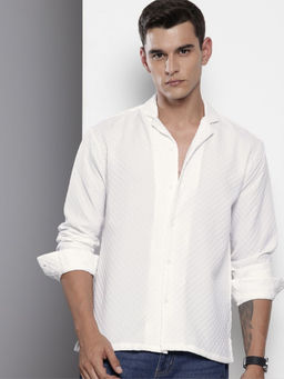The Indian Garage Co - Men Relaxed Fit White Textured Full Sleeves Cuban Collar Shirt