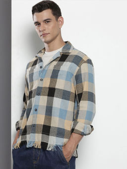 The Indian Garage Co - Men Relaxed Fit Multi-Color Checked Full Sleeves Cuban Collar Shirt