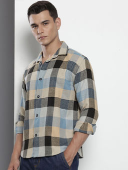 The Indian Garage Co - Men Relaxed Fit Multi-Color Checked Full Sleeves Cutaway Collar Shirt