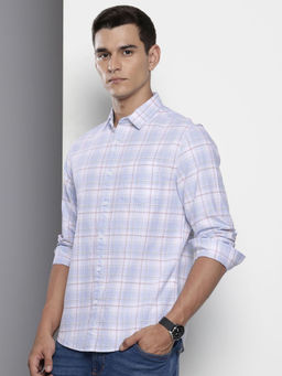 The Indian Garage Co - Men Slim Fit Blue Checked Full Sleeves Cutaway Collar Shirt