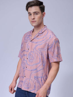 The Indian Garage Co - Men Relaxed Fit Pink Placement Embroidered Cuban Collar Shirt