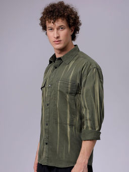 The Indian Garage Co - Men Regular Fit Green Vintage Full Sleeves Cutaway Collar Shirt