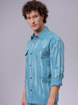 The Indian Garage Co - Men Regular Fit Blue Vintage Full Sleeves Cutaway Collar Shirt