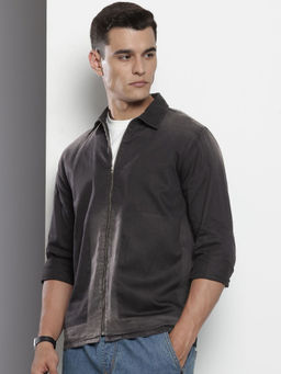 The Indian Garage Co - Men Regular Fit Black Vintage Full Sleeves Cutaway Collar Shirt