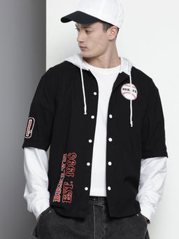 The Indian Garage Co - Men Regular Fit Black Typography Full Sleeves Hooded Shirt