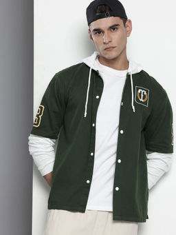 The Indian Garage Co - Men Regular Fit Green Typography Full Sleeves Hooded Shirt