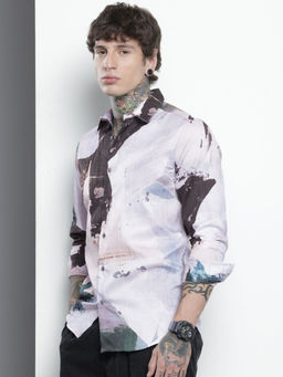 The Indian Garage Co - Men Slim Fit Multi-Color Printed Full Sleeves Cutaway Collar Shirt