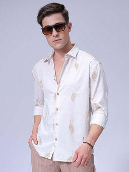 The Indian Garage Co - Men Relaxed Fit White Embroidered Full Sleeves Cutaway Collar Shirt