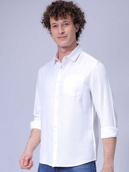 The Indian Garage Co - Men Regular Fit White Solid Full Sleeves Cutaway Collar Shirt