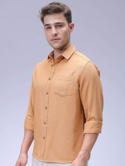 The Indian Garage Co - Men Regular Fit Orange Solid Full Sleeves Cutaway Collar Shirt