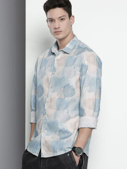 The Indian Garage Co - Men Regular Fit Blue Floral Printed Full Sleeves Cutaway Collar Shirt